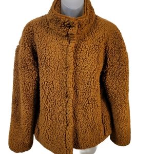 Maurices Burnt Orange Rust Cozy Teddy Sherpa Jacket 5 Snap Closure sz L